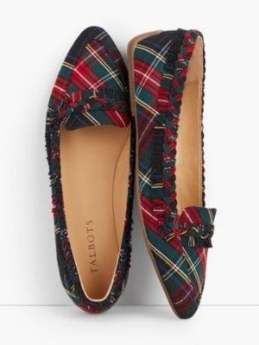 Talbots Tartan Plaid Braided Fringe Pointed Toe Ballet Driver Flats - Size 7.5